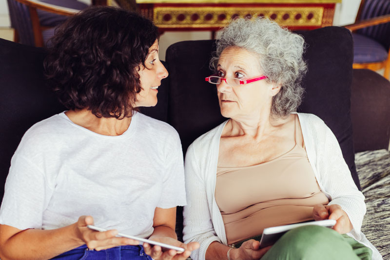 mother and daughter talking